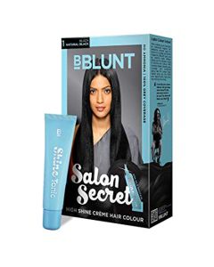 BBLUNT Salon Secret High Shine Creme Hair Colour , Black Natural Black 1, 100 gm with Shine Tonic, 8 ml