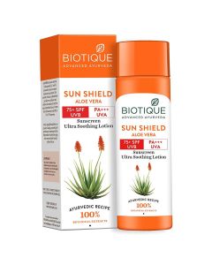 Biotique Sun Shield Aloevera 75+ SPF UVB Sunscreen Ultra Soothing Body Lotion, 190 ml