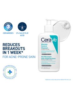 CeraVe Blemish Control Cleanser 236 ml | with 2% Salicylic Acid & Niacinamide for Acne-Prone Skin