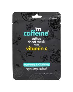 Mcaffeine Coffee Sheet Mask with Vitamin C 20 gm | Coffee Extract & Vitamin C | For Hydrating & Clatifying Skin | Provides Sun Protection | Reduces DarK Spots & Pigmentation | Natural | For All Skin Type