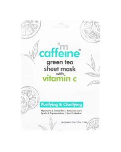 Mcaffeine Green Tea Sheet Mask with Vitamin C 20 gm | Green Tea Extract, Hyaluronic Acid, Aloe Vera Extract & Caffiene| Hydrates Skin Upto 24 Hrs | Reduces Dark Spots & Pigmentation |For All Skin Type