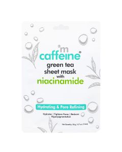 Mcaffeine Green Tea Sheet Mask with Niacinamide 20 gm | Green Tea Extract, Hyaluronic Acid, Aloe Vera Extract & Caffiene| Hydrates Skin Upto 24hrs| Reduces HyperPigmentation | Natural | For All Skin Type