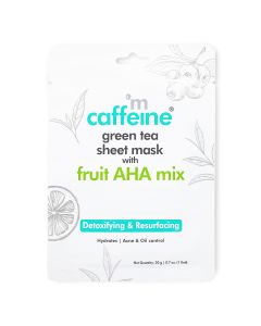 Mcaffeine Green Tea Sheet Mask with Fruit AHA Mix 20 gm | Green Tea Extract, Hyaluronic Acid, Aloe Vera Extract & Caffiene | For Detoxifying & Resurfacing | Acne & Oil Control | 24hrs Of Hydration | Natural | For All Skin Type