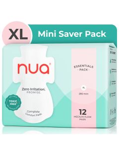Nua Ultra-Safe Medium Flow Sanitary Pads XL for Women, 12 Count