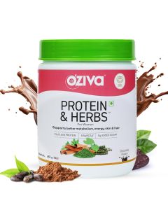 OZiva Protein & Herbs Chocolate Flavour Powder for Women, 453 gm