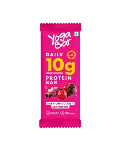 Yoga Bar Dark Chocolate + Cranberry Flavour 10gm Protein Bar, 50 gm